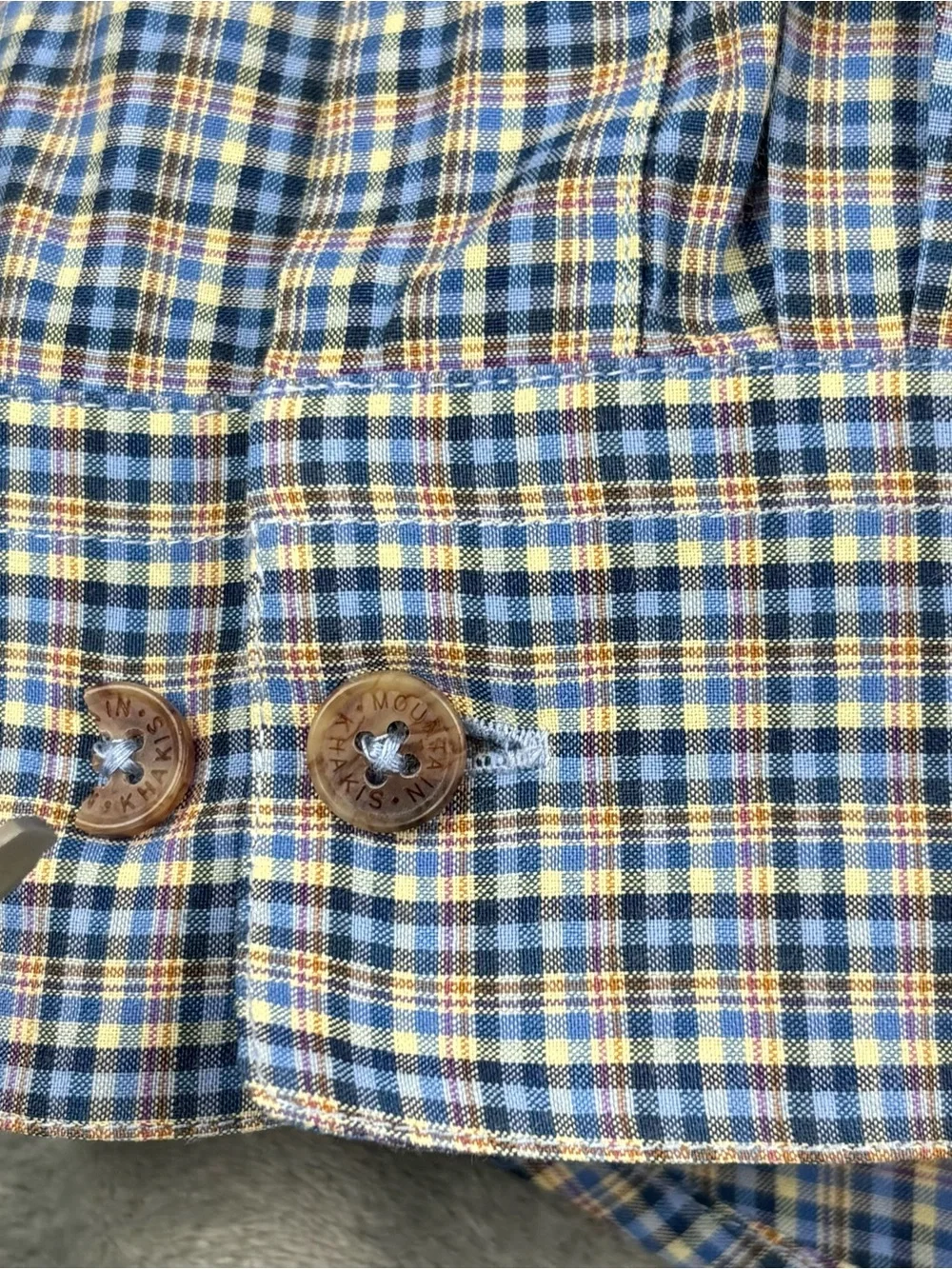 Mountain Khakis Shirt Mens XL Blue Brown Plaid Check Long Sleeve *Flaws